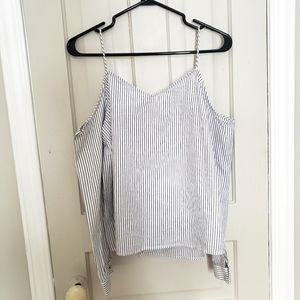 Calvin Klein cold shoulder top, blue/white striped